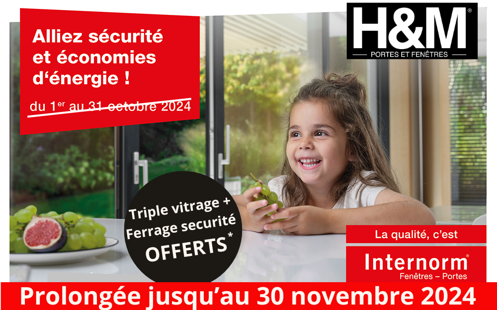 Triple vitrage + Ferrage securité OFFERTS